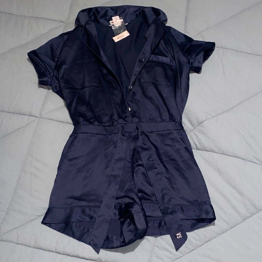 Victoria Secret Navy Satin Short Sleeve Romper